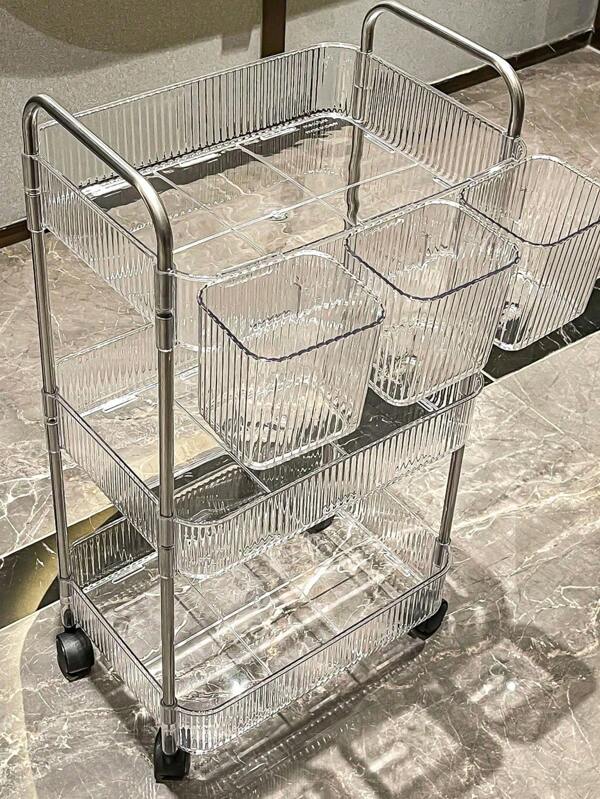 1 pieza Carro de almacenamiento de cosméticos transparente y móvil para el hogar, estantería multifuncional de gran capacidad para mostrar artículos de baño, organizador de maquillaje con ruedas, estantería móvil para oficina, baño, cocina y sala de estar
