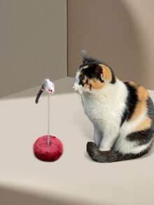 1件随机颜色猫逗棒互动玩具仿真老鼠猫玩具带弹簧弹簧老鼠带圆形底座互动猫玩具小猫抓板猫爬架室内用猫玩具捉老鼠