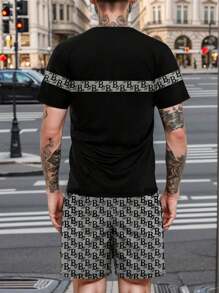 Men's Print Short Sleeve T-Shirt And Shorts Set, Casual And Fashionable Outfit For Summer