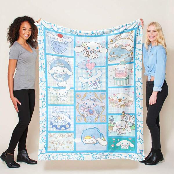 Sanrio بطانية فلانيل مطبوعة رقميًا بنمط الكرتون سناريو سينامورول، مناسبة للاستخدام في غرفة المعيشة والنوم والتخييم والسفر، بطانية متعددة الاستخدامات لتشعر بالدفء والليونة والراحة، تصاحبك أثناء النوم