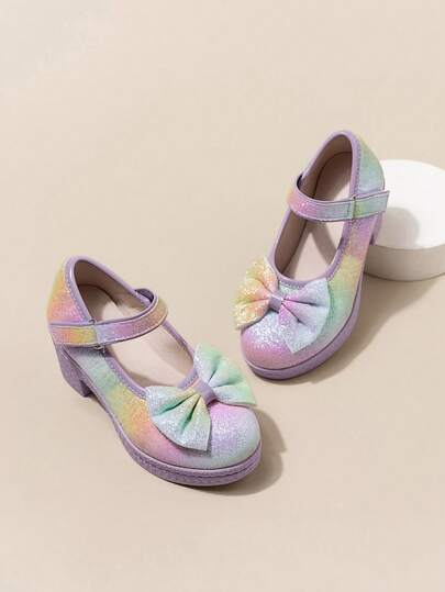1 Pair Girls' Bowknot Glitter Design Sweet Lolita Style High Heel Shoes