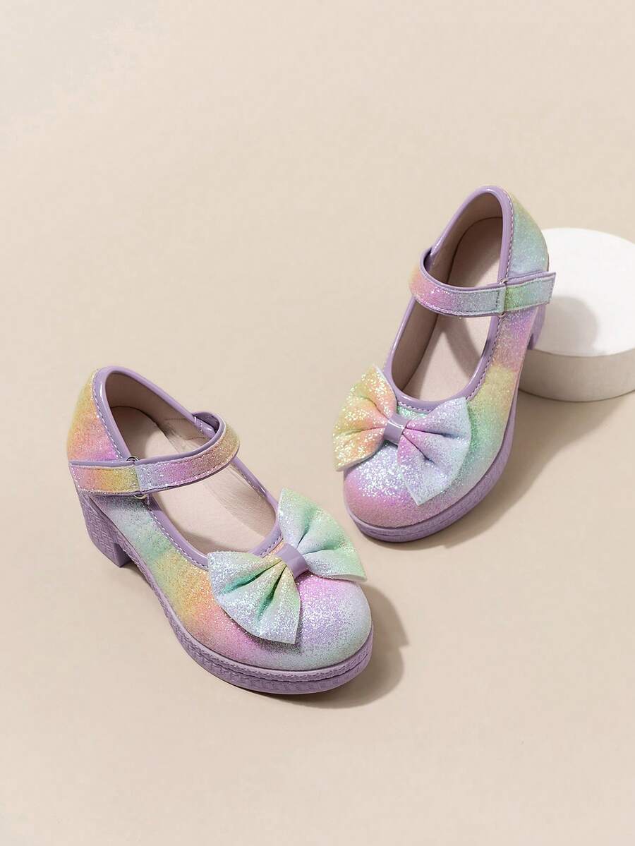 1双女童蝴蝶结亮片设计甜美洛丽塔风格高跟鞋 - 彩色 - 查看 1