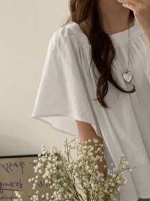 夏季方领泡泡袖休闲短袖宽松上衣