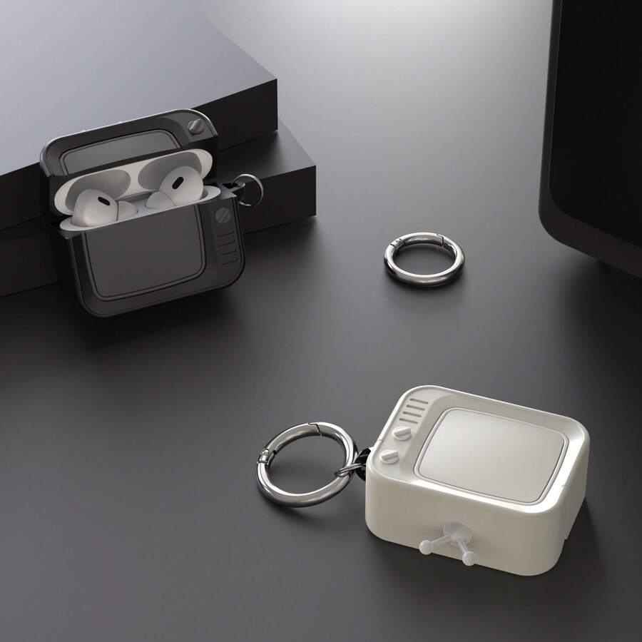 Funda protectora de silicona de unicolor con forma de TV retro clásica para audífonos AirPod