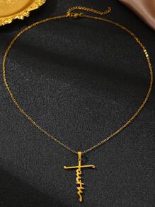 1pc Fashionable Vintage Stainless Steel Cross Pendant Necklace, Cool & Elegant Delicate Hanging Accessory