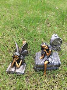 迷人的仙女花园雕塑，树脂阅读天使女孩雕像，庭院和花园的艺术草坪装饰，神奇的户外装饰品