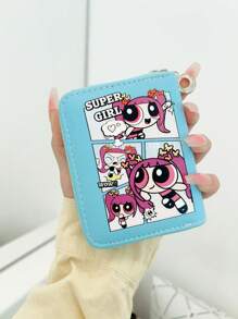 THE POWERPUFF GIRLS Minimalist Cute Cartoon Police Woman Zipper Short Wallet Small Compact Card Holder Coin Purse Fashionable Unisex For Women Wallet Mini Wallet Purse Wallet Small Wallet Cute Wallet