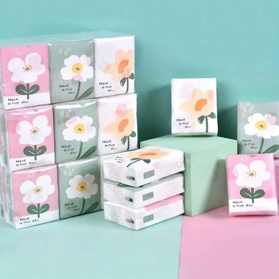 9包可爱卡通印花小包装口袋手帕纸巾亲肤柔软迷你面巾纸餐巾卫生纸 - 彩色 - 查看 1