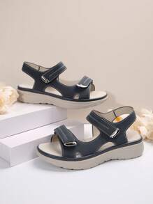 Women's Summer Minimalist Wedge Sandals, Breathable PU Material, Mid-Heel Casual Beach Sandals, Versatile For Daily Commute