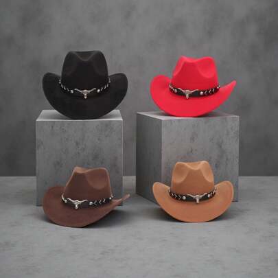 1pc Women's Western Cowboy Hat With Cow Headband, Exquisite Workmanship, Outdoor Riding, Hiking, Driving, Party, Cowboy Accessories