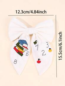1 pieza Pinza de pelo con lazo bordado para niñas de vuelta al colegio con números de libros y letras de lápices, accesorios educativos para el cabello en el aula, pasadores de pelo académicos para niñas y adolescentes, lazos con alfabeto y matemáticas para la temporada escolar - Multicolor - Ver 6