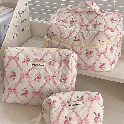 3/1 件套三件套/一个可爱的花卉刺绣灯芯绒化妆包，用于存放护肤品、口红、发饰，或作为旅行必需品、生日礼物、伴娘礼物、教师礼物或母亲节礼物，适合女孩的化妆包、学校用品、旅行必需品、节日必需品、化妆包、化妆品收纳包、2024 年冬季节日收纳包、化妆品收纳包、化妆品收纳