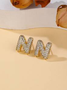 1 对泡泡首字母耳钉精致泡泡方晶锆石 26 个字母 A-Z 个性化名字耳钉情人节珠宝生日礼物适合女士和女孩 - 大號字母耳環 - 查看 27