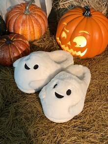 XIXITIAO 1 para unisexowych, uroczych, białych, pluszowych kapci z motywem duchów, wsuwane, zabawne kapcie bez podeszwy dla par, odpowiednie na jesień/zimę, Boże Narodzenie i Nowy Rok