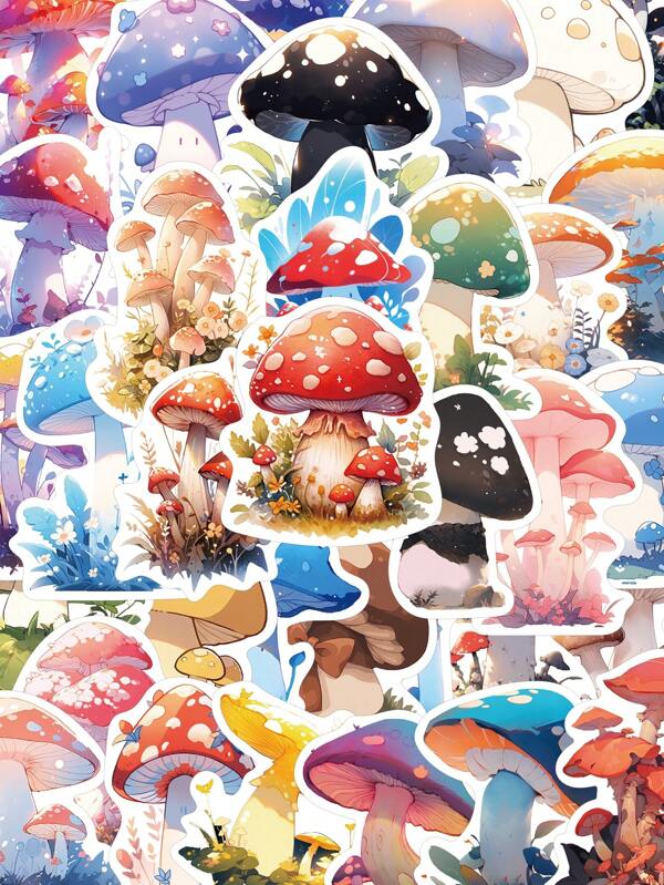 50pcs Cartoon Mushroom Decorative Stickers Graduation Gift Birthday Gift Party Decoration Suitable For Handbook Diary Mobile Phone Case Skateboard Decoration Material