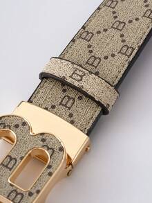 1 Piece Men's Stylish Belt With Automatic Buckle And Letter B Design, High Quality, Perfect For Casual Wear And Jeans - Gold - View 4