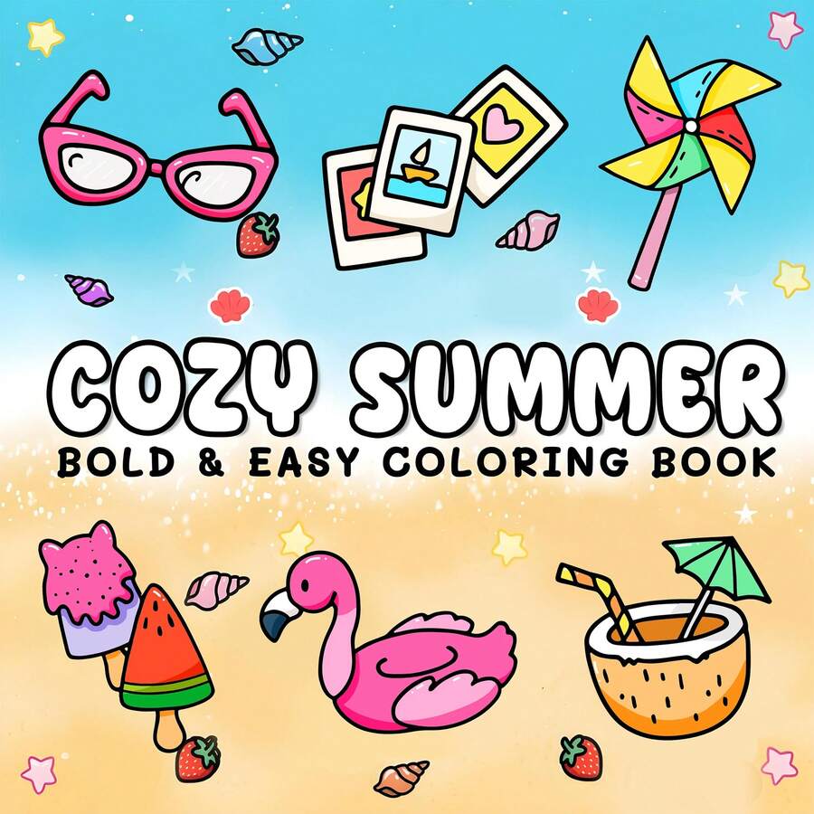 Warm Summer Bold & Simple Pattern Adult Coloring Book, Perfect Gift For Party, Birthday, Back To School, Learning Supplies - 彩色 - 查看 1