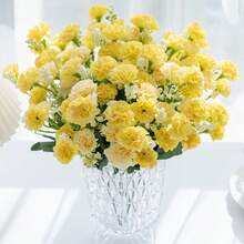 1 Strauß künstliche Hortensien & Nelken Seidenblumen Anordnung, geeignet für Frühlings-/Herbstdekoration, Hochzeitsvase, Zuhause, Zimmer, Esszimmer, Schlafzimmer, Badezimmer Dekoration, Muttertagsgeschenk, Feiertags-Geburtstagsparty, Gartendekoration Outdoor - Gelb - Übersicht 5