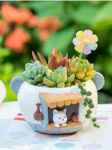 Succulent Flower Pots Fun Succulent Plants Kindergarten Small Potted Balcony Desktop Decoration Cartoon Kitten Little Fox - Multicolor - View 2
