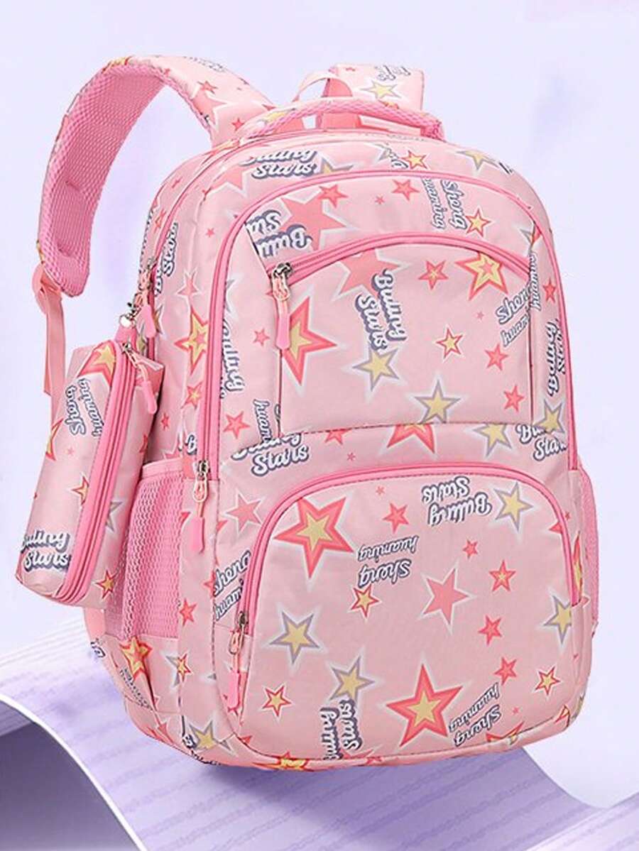 Cute Girls Backpack School Bag Gradient Color Princess Style Backpack Star Pattern Best Gift For Girls Beautiful Color Lightweight Middle School Student Backpack Back To School Season Gift Multi-Pocket Large Capacity Shoulder Handbag - Multicolor - View 1