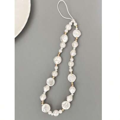 1pc Asymmetric Pearl Decor Golden Bead Vintage Elegant Classic Pearl Bracelet, Cute Ceramic Style Black Matte, Lovely Youth Minimalist Phone Chain, Keychain, Earphone Strap, Lively Youth Tulip Pearl Colorful Bead, Playful Cute Girl Minimalist Phone Case Hanging Strap, Transparent 3D Pearl Bracelet Ombre Floral Bracelet Strap, Minimalist Personalized Gradient Jewelry Accessories, Phone Charm Chain Strap