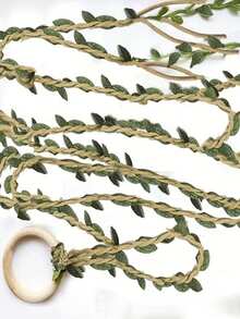 1pc Medieval Renaissance Style Handwoven Linen Green Leaf Waist Belt - Green - View 6