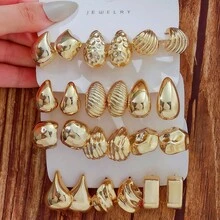 12 perechi de cercei retro minimalisti CCB geometrici asimetrici din rășină aurie, design de înaltă calitate, potriviți pentru purtare zilnică, întâlniri și festivaluri - Costum auriu - Vizualizare 1