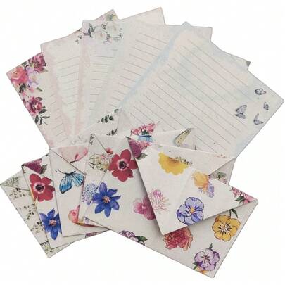 Kit 10 Papéis De Carta Decorados + Envelopes Estampados