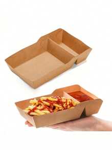10/20pcs Disposable Kraft Paper Food Tray Boats With Dip Pocket, Rustic French Fries Box With Compartment Holder For Ketchup, Sauce, Perfect For Birthday Parties, Gatherings, Food Trucks, And Restaurants, Trays For Serving Food