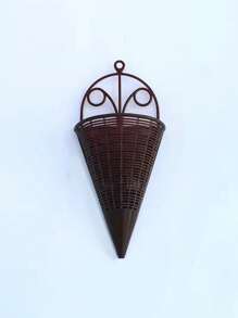 1/3pcs Vintage Rattan Style Wall Hanging Planter Lightweight Plastic Cone Flower Basket Natural Texture Design Suitable For Indoor And Outdoor Wall Mounted Vase For Balcony, Garden And Terrace, Outdoor Yard Decoration, Home Decoration, Room Decoration