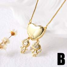 Person Shaped Cubic Zirconia Necklace, Copper Gold Plated Family Member Jewelry For Women And Girls