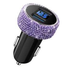 1个双USB车载充电器，手工闪亮水晶钻石汽车装饰，5V快充适配器，兼容安卓/智能手机