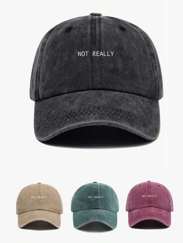 1pc Unisex Y2K Style 'NOT REALLY' Washed Baseball Cap, Outdoor Sun Protection Hat Suitable For Sports, Daily Commute