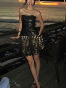 OUTTA BOX Summer Fashion Bandeau Crop Top With Waist Belt, Suitable For Summer Seasons - Black - View 1