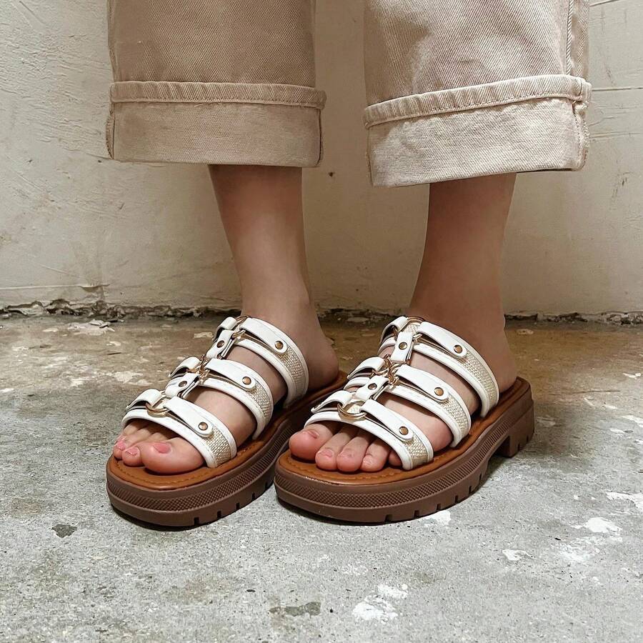 Damen Lässig Sandalen mit dicker Sohle, Sommer - Weiss - Übersicht 1