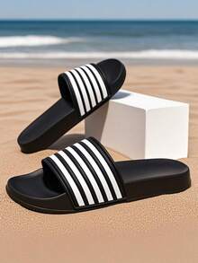 青少年休闲拖鞋、校园学生户外凉鞋、沙滩拖鞋、泳池拖鞋、运动拖鞋、室内家居拖鞋、浴室拖鞋、一脚蹬拖鞋、厚实柔软舒适防滑鞋底 - 黑色 - 查看 3