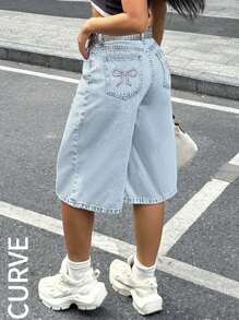 Pantaloni di jeans larghi e ampi da donna taglie comode in stile Y2K con ricamo di farfalle sulle tasche