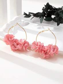 1 对 2025 春夏新款设计白色面料 Ditsy 花卉圈形耳环，个性化清新田园风格 Ditsy 花朵耳环 - 白色 - 查看 6