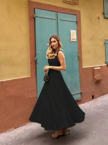 Floreya Solid Color Casual Elegant Woven Fabric Zip Up Dress, Suitable For Evening Date, Party, Wedding, Spring/Summer