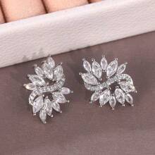 1 par de brincos de zircônia com design elegante de folhas, acessório de joia da moda para mulheres, adequado para noivas e vestidos de noiva