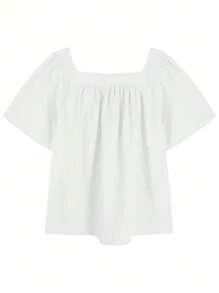 Summer Square Neck Puff Sleeve Casual Short Sleeve Loose Blouse
