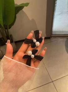 Set de 4 pinzas para el pelo con lazo blanco y rosa, pinzas laterales con perlas para niñas, accesorios para el cabello