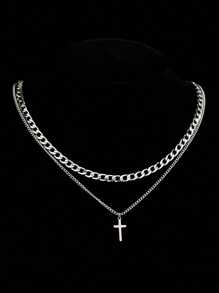 Set de 2 collares para hombre con colgante geométrico de doble capa, adecuado para uso diario, regalo de Navidad y Año Nuevo