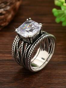 1 Stück Bohemian Stil vintage silberfarbener kubischer Zirkonia Ring für Damen, Verlobungsring für den täglichen Gebrauch