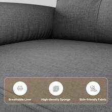 Asofer 2-Seater Couch, Small 2-Seater Sofa With Armrest And Side Pocket, Modern Fabric Couch For Living Room, Apartment, Office, Easy Assembly, 144 X 77 X 77 Cm - 深灰色 - 查看 6