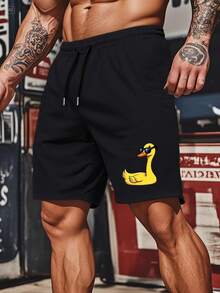 Pantalones cortos cómodos para hombres con diseño de ganso bobo al atardecer - Negro - Ver 1