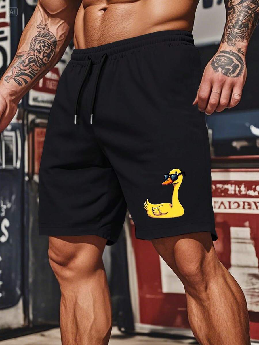 Pantalones cortos cómodos para hombres con diseño de ganso bobo al atardecer - Negro - Ver 1