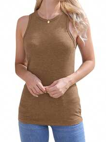 Women Solid Color Tank Tops Crew Neck Sleeveless Casual Vests Summer Fashion Tops Streetwear