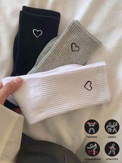 40pcs/36pcs/30pcs Sports Fashion Knee High Heart Pattern Socks. Thick & Comfortable Daily Wear Socks. Suitable For Sports, Mother's Day Gifts, INS Korean Style Home & Leisure, Suitable For All Men & Women, Moisture Wicking, Soft & Smooth, Suitable For Various Holidays, Sports, Leisure, Business Daily Wear, Suitable For All Men & Women, Can Be Worn All Year Round, Black*Grey*White, Valentine's 20pcs/12pcs/10pcs/8pcs/6pcs/2pcs
