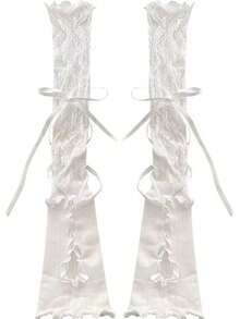 زوج من القفازات الشفافة بطراز لولوتا مع تفاصيل الأساور بالفيونكة البيضاء وديكور الفراشات الخاصة بموضة Y2K، مناسب للصيف
